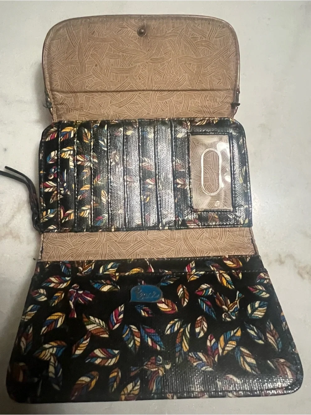Sakroots BOHO Coated Canvas Trifold Wallet Feather Colorful Feather Bird Print